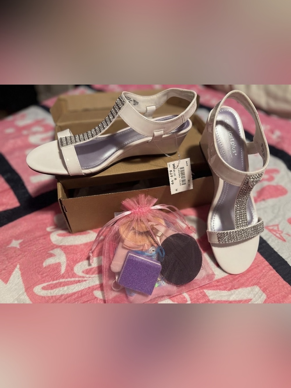 Predictions White Girls Dress Sandals with Rhinestone T-Strap